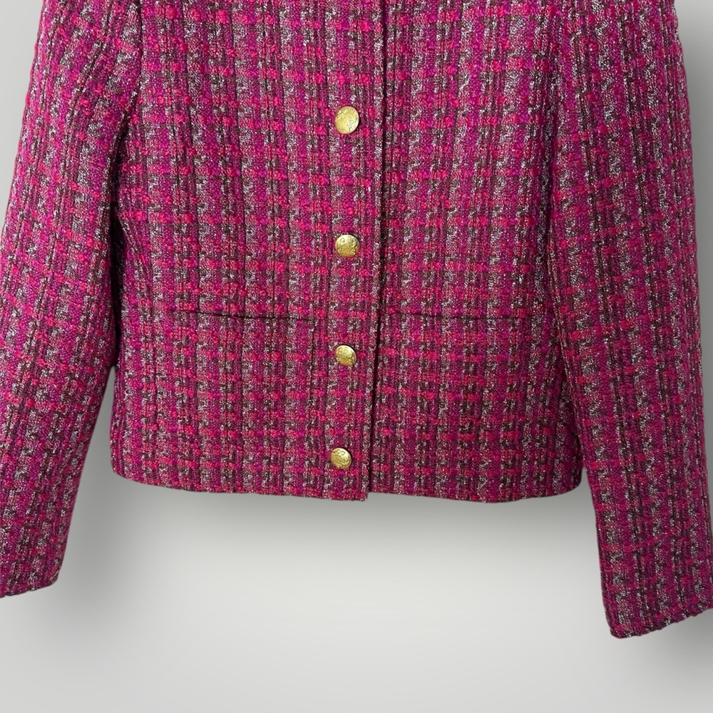 J.Crew Pink Tweed Lady Jacket Size 2 Gold Crest Buttons Cropped Blazer BS928 New - Picture 8 of 14